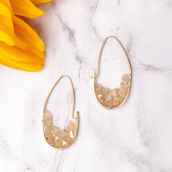 Date Night Cream Beaded Cluster Oval Hoop Earrings - Picture 1 of 2